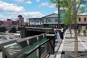 A conceptual rendering of the promenade,  looking north towards Court Street. 