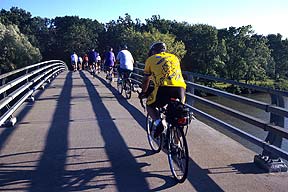 Bikes on bridge in Genesee Valley Park